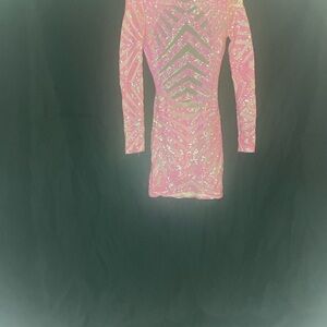 Fashion Nova Pink Sequin Long Sleeve Bodycon Dress